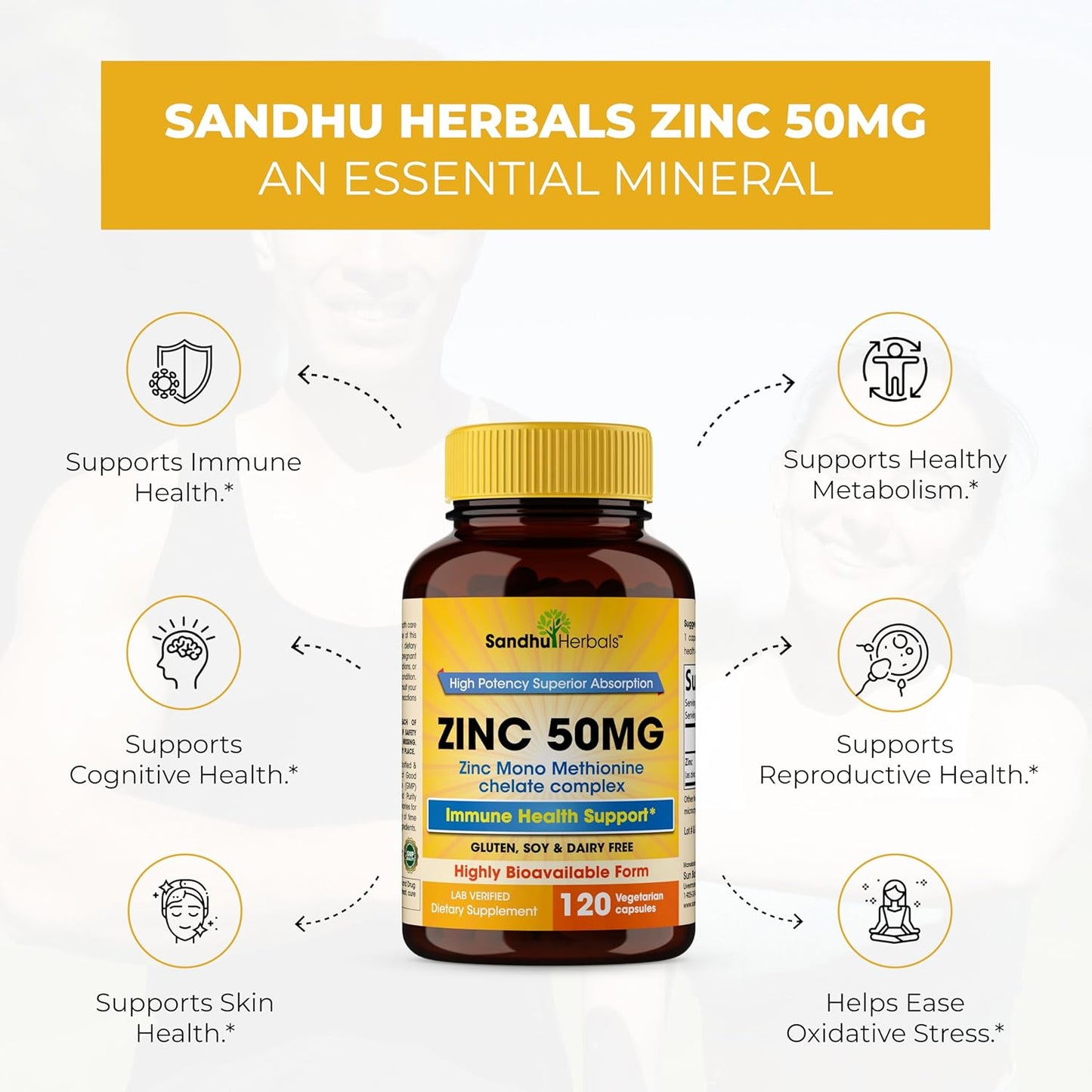 Sandhu Herbals - Zinc 50 mg - 120 Cápsulas