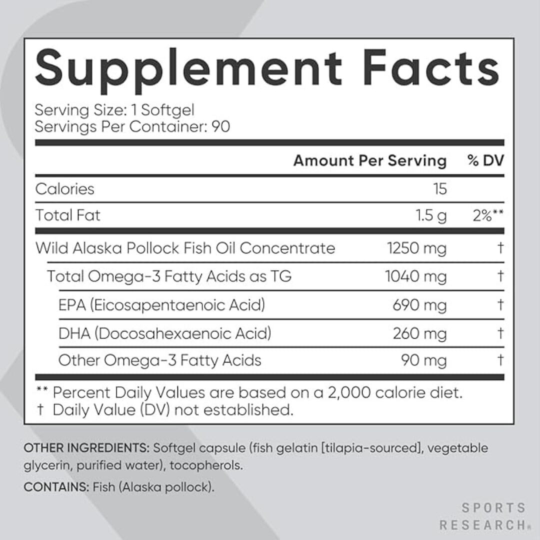 Sports Research - Omega-3 Fish Oil - 90 cápsulas blandas