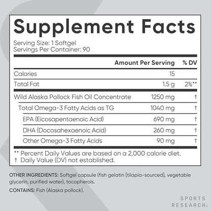 Sports Research - Omega-3 Fish Oil - 90 cápsulas blandas