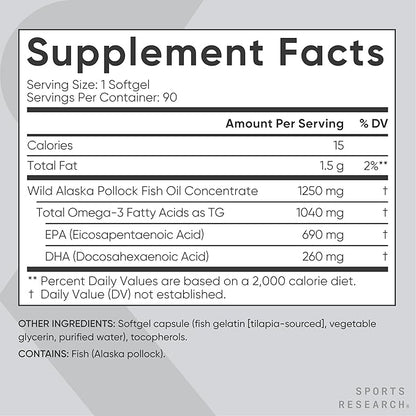 Sports Research - Omega-3 Fish Oil - 90 cápsulas blandas