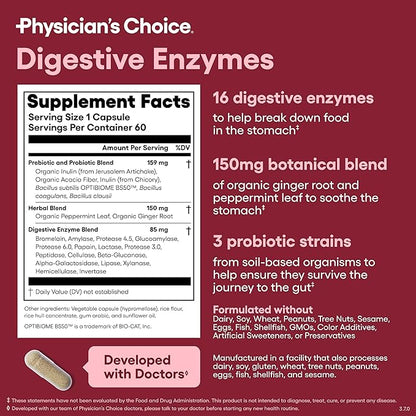 Physician’s Choice Digestive Enzymes – Enzimas Digestivas con Probióticos y Prebióticos (60 cápsulas)