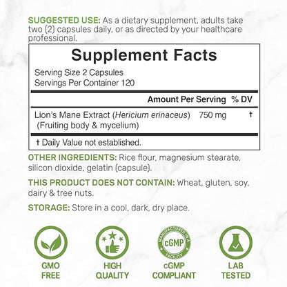 Lion’s Mane Mushroom – Deal Supplement (240 cápsulas)