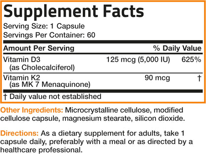 Vitamina K2 + D3 , Bronson, 60 Cápsulas