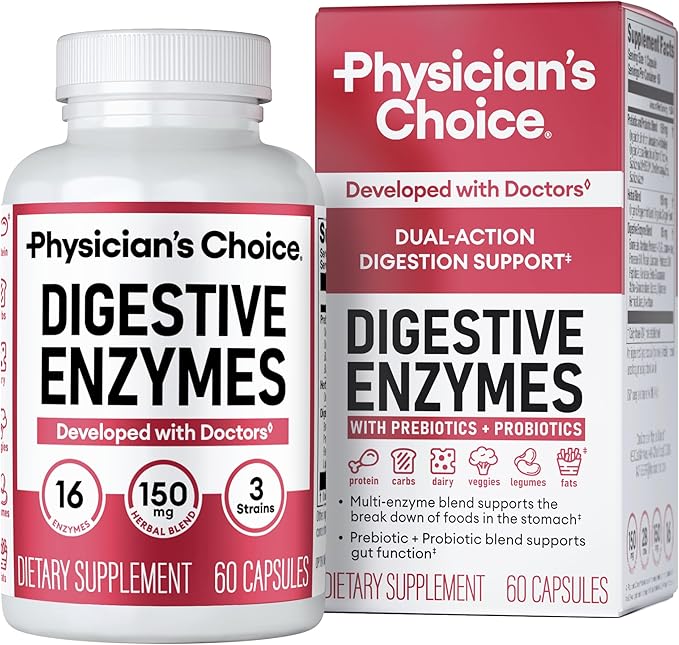 Physician’s Choice Digestive Enzymes – Enzimas Digestivas con Probióticos y Prebióticos (60 cápsulas)