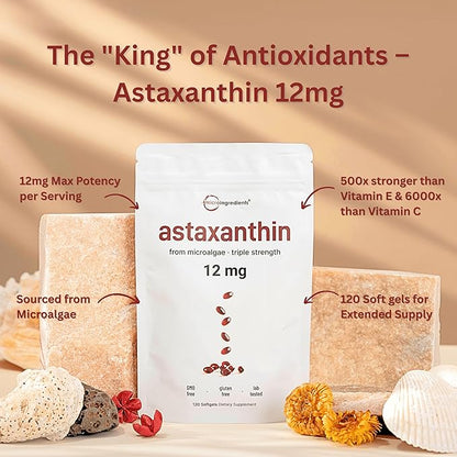 Astaxanthin 12 mg – Triple Strength de Micro Ingredients (120 cápsulas)