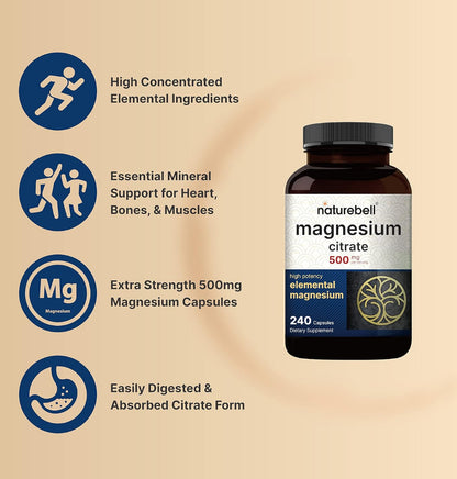 Citrato de Magnesio NatureBell 500 mg – 240 cápsulas