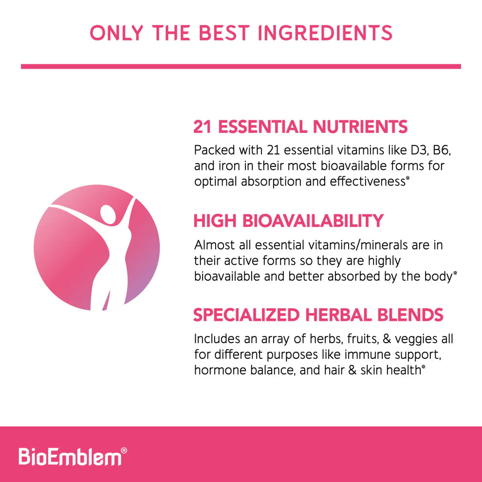 BioEmblem Multivitamínico completo para mujer, 90 cápsulas