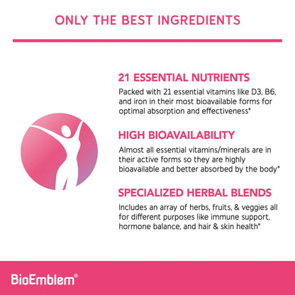 BioEmblem Multivitamínico completo para mujer, 90 cápsulas