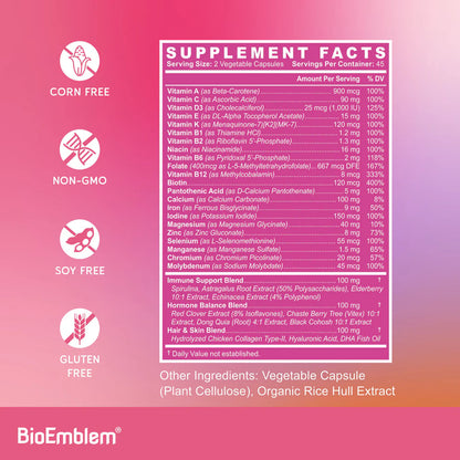 BioEmblem Multivitamínico completo para mujer, 90 cápsulas