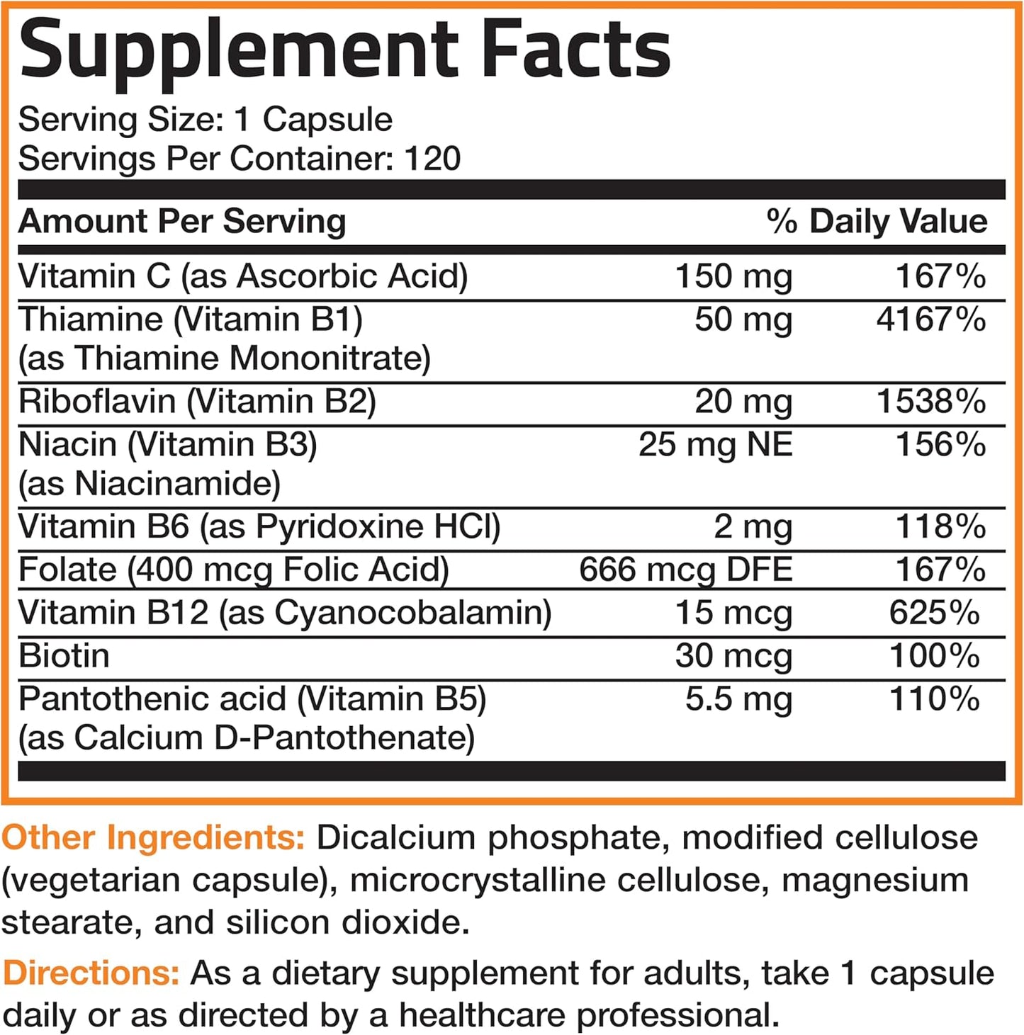 Vitamina B-Complex con Vitamina C – Bronson (120 cápsulas vegetarianas