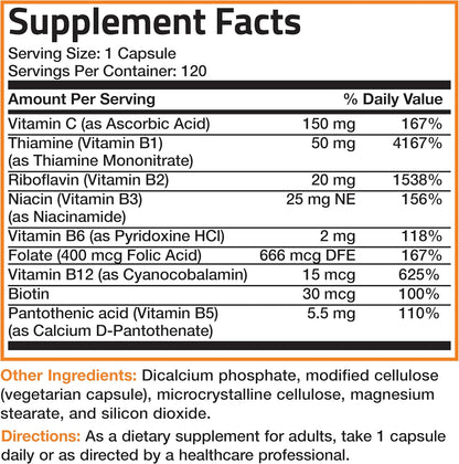 Vitamina B-Complex con Vitamina C – Bronson (120 cápsulas vegetarianas