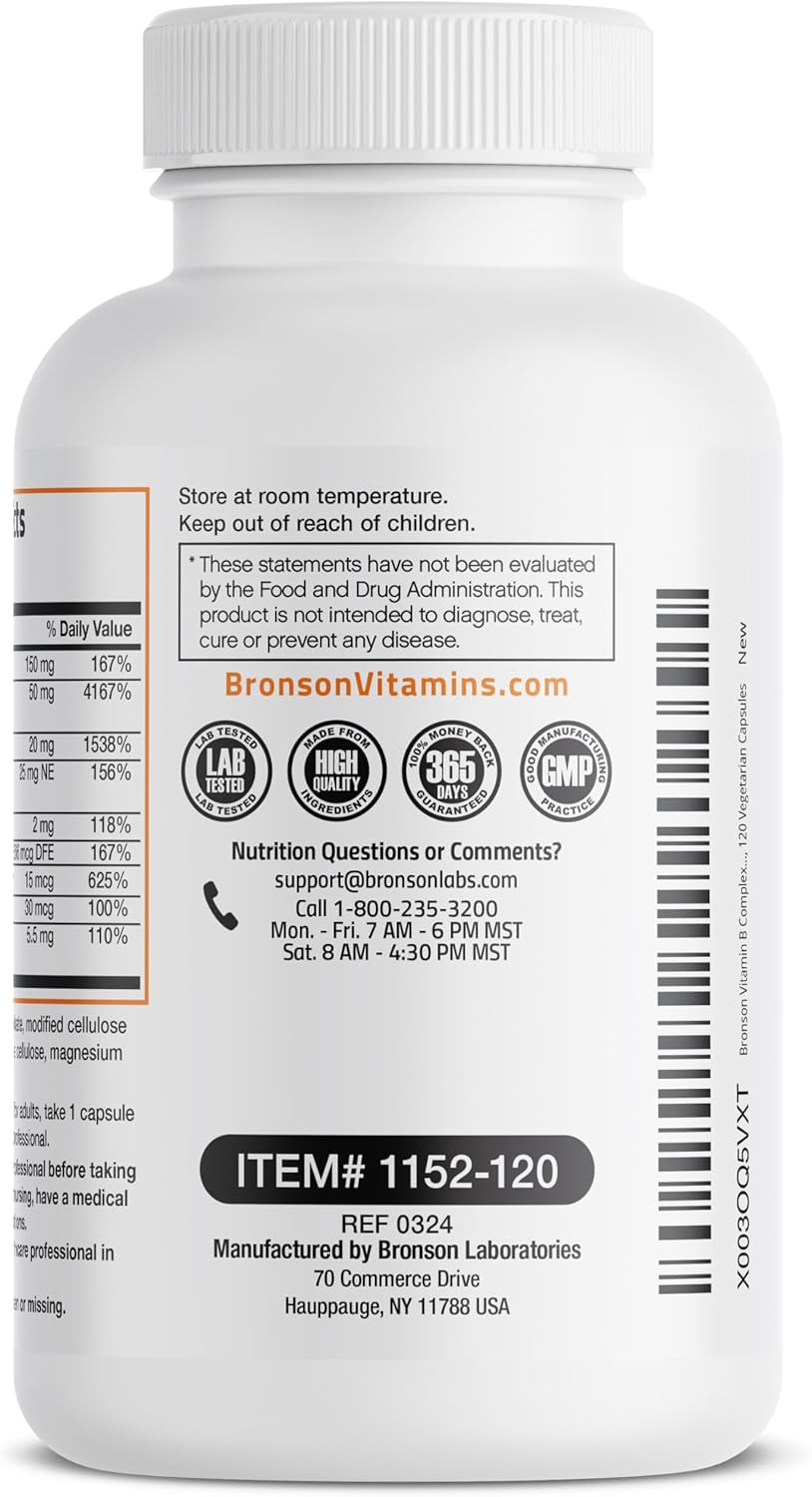 Vitamina B-Complex con Vitamina C – Bronson (120 cápsulas vegetarianas