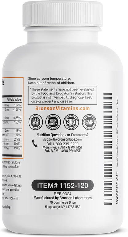 Vitamina B-Complex con Vitamina C – Bronson (120 cápsulas vegetarianas